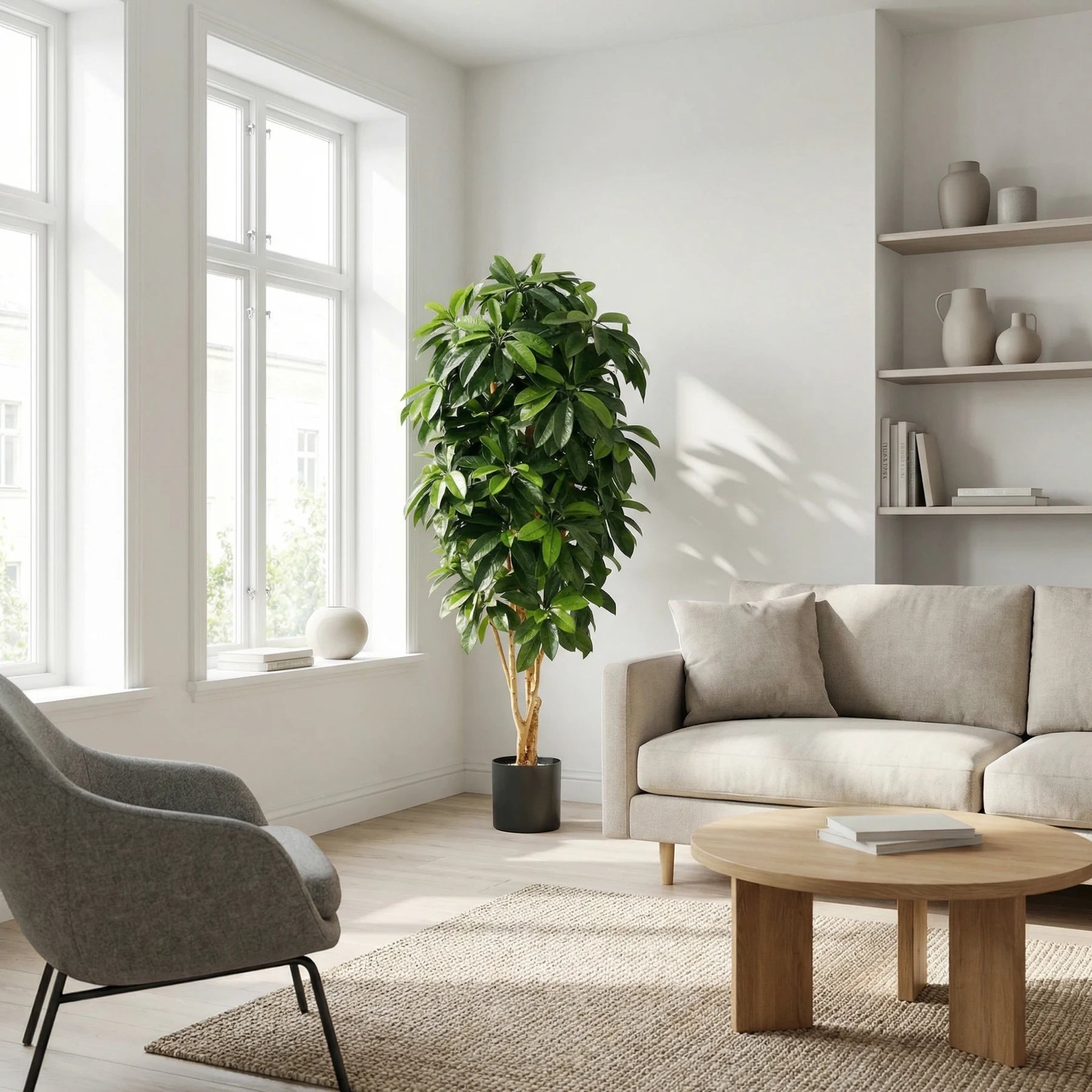 Künstliche Schefflera - Ove, 172 cm, Kunstbaum von aplanta, mit Echtholzstamm, in Natur, für drinnen