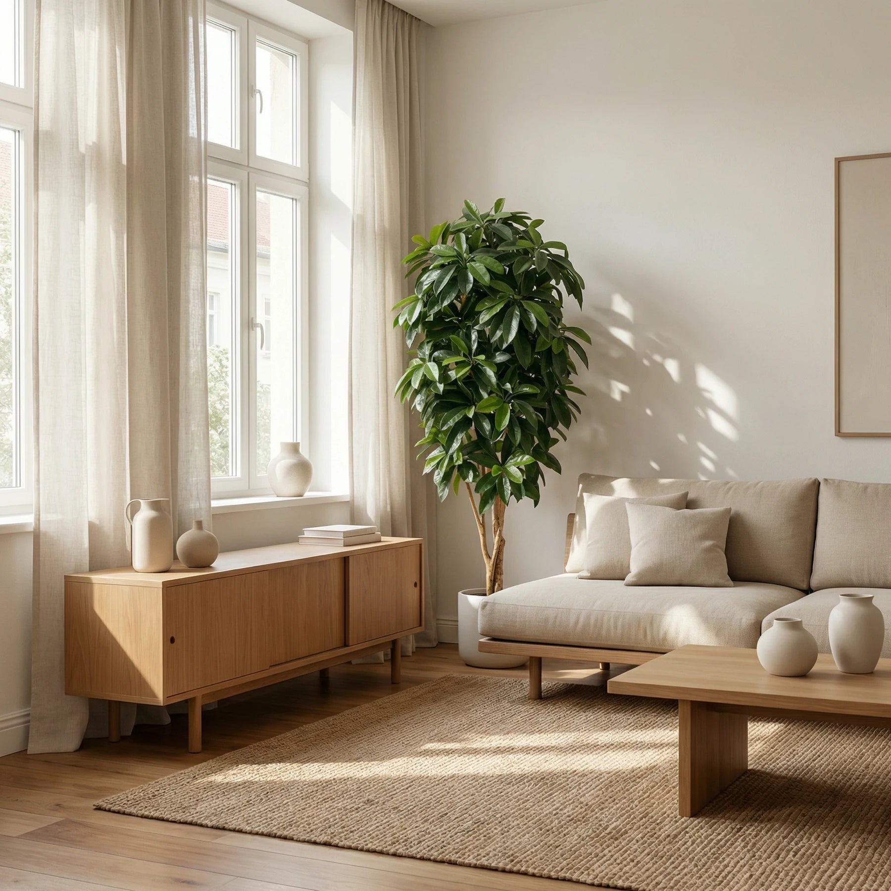 Künstliche Schefflera - Ove, 172 cm, Kunstbaum von aplanta, mit Echtholzstamm, in Natur, für drinnen