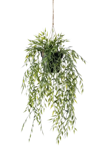Künstlicher Hänge-Bambus - Kiana, 50 cm, Kunstpflanze von aplanta, inkl. Dekotopf, in Natur, für drinnen