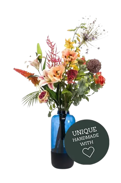 Künstlicher XL Blumenstrauß - Talea auf transparentem Hintergrund mit echt wirkenden Kunstblättern in natürlicher Anordnung. Künstlicher XL Blumenstrauß - Talea hat die Farbe Natur und ist 107 cm hoch. | aplanta Kunstpflanzen