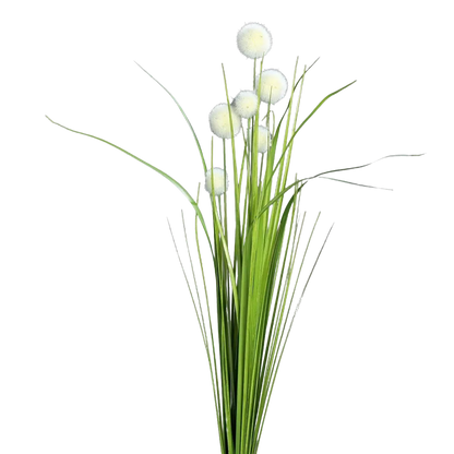 Hochwertiges Kunstgras auf transparentem Hintergrund mit echt wirkenden Kunstblättern in natürlicher Anordnung. Künstliches Kugelgras - Aurora hat die Farbe Natur und ist 70 cm hoch. | aplanta Kunstpflanzen