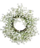 Hochwertige Hortensie künstlich auf transparentem Hintergrund mit echt wirkenden Kunstblättern in natürlicher Anordnung. Künstlicher Schleierkraut Kranz - Ikaros hat die Farbe cream und ist 20 cm hoch. | aplanta Kunstpflanzen