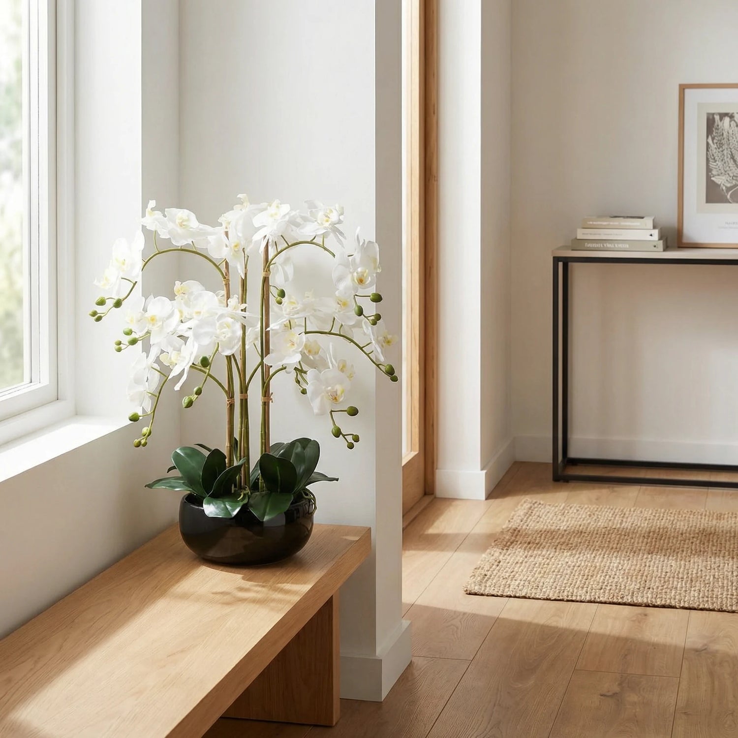 Künstliche Orchidee - Bo, 65 cm, Kunstblume von aplanta, inkl. Dekotopf, in Weiß, für drinnen