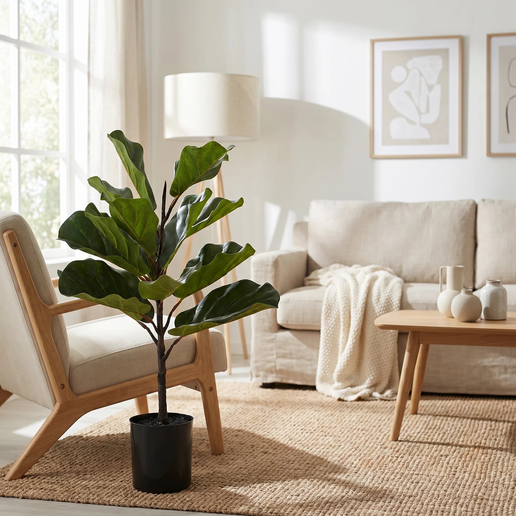Künstlicher Ficus Lyrata - Luan, 60 cm, Kunstbaum von aplanta, in Grün, für drinnen