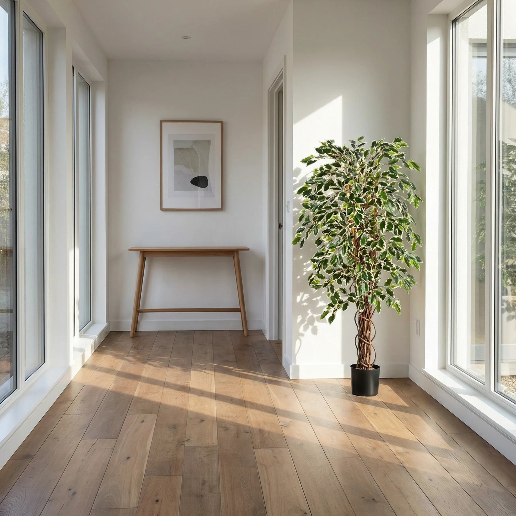 Künstlicher Ficus - Ravian, 120 cm, Kunstbaum von aplanta, mit Echtholzstamm, inkl. Startertopf, in Natur, für drinnen