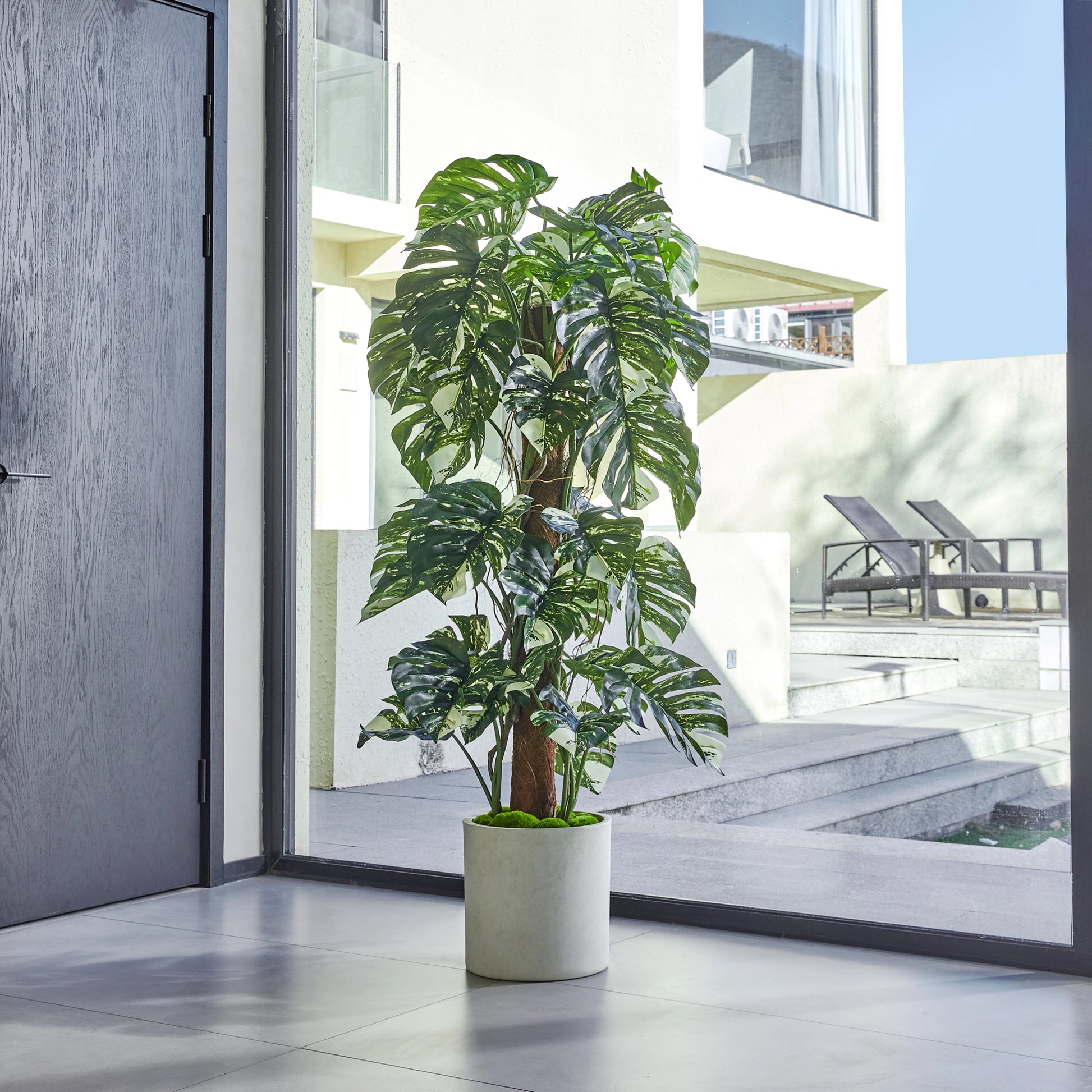 Künstlicher Split-Philodendron - Elowen, 150 cm, Kunstpflanze von aplanta, inkl. Startertopf, in Bunt, für drinnen