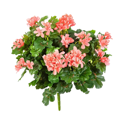 Hochwertige Kunstpflanze Geranie auf transparentem Hintergrund mit echt wirkenden Kunstblättern in natürlicher Anordnung. Künstliche Geranie - Adrian hat die Farbe Natur und ist 35 cm hoch. | aplanta Kunstpflanzen