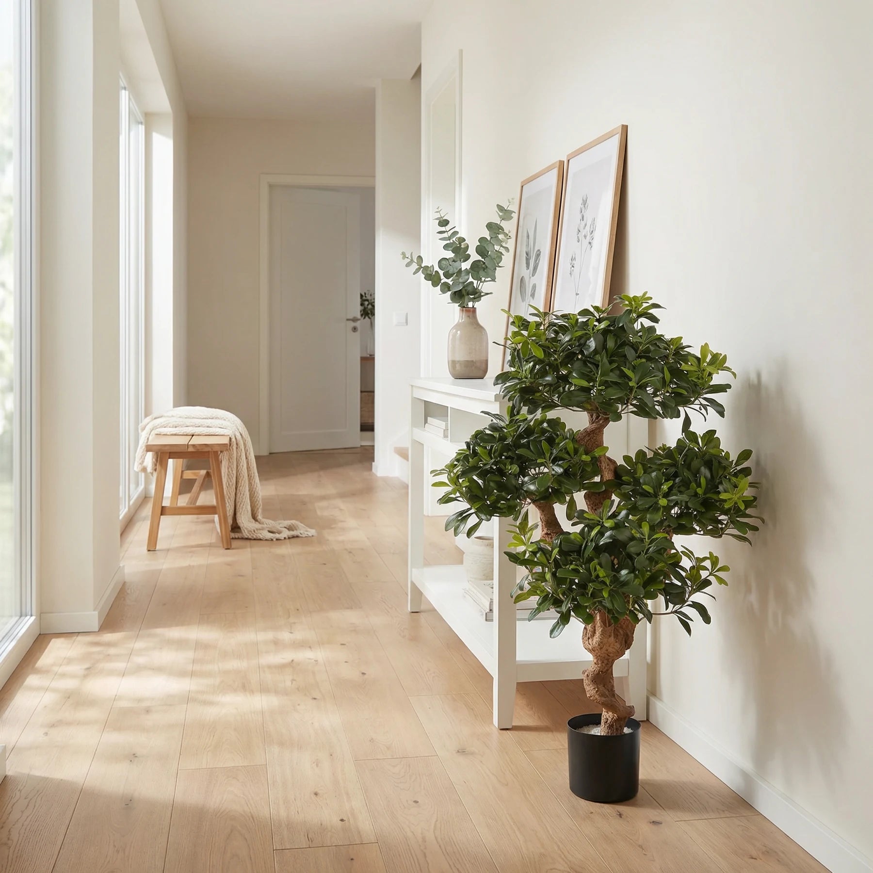Künstlicher Pittosporum - Pierre, 120 cm, Kunstbaum von aplanta, im schwarzen Topf, in Natur, für drinnen