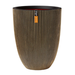 Blumentopf elegant niedrig Groove schwarz gold, 46x58cm, Pflanzkübel von aplanta, in Schwarz-Gold, für drinnen & draußen