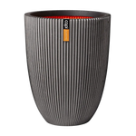 Übertopf elegant niedrig Groove anthrazit, 34x46cm, Pflanzkübel von aplanta, für drinnen & draußen