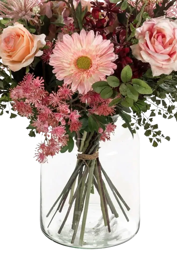 Künstlicher Blumenstrauß - Mystic auf transparentem Hintergrund, als Ausschnitt fotografiert, damit die Details der Kunstpflanze bzw. des Kunstbaums noch deutlicher zu erkennen sind.