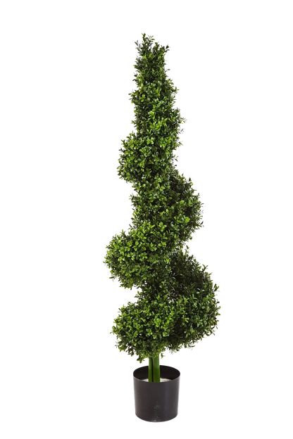 Hochwertiger Buchsbaum künstlich auf transparentem Hintergrund mit echt wirkenden Kunstblättern in natürlicher Anordnung. Künstliche Buchsbaum - Selina hat die Farbe Natur und ist 135 cm hoch. | aplanta Kunstpflanzen